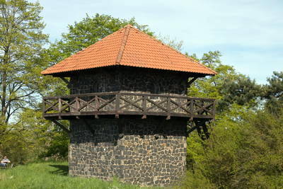 rekonstruierter Wachturm 4-49 am Limes mit Limespalisade