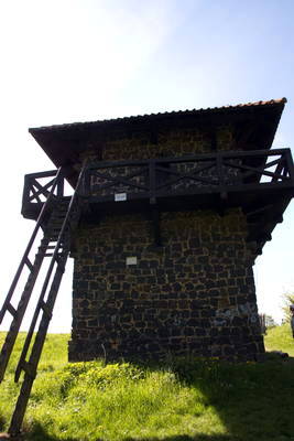 rekonstruierter Wachturm 4-49 am Limes mit Limespalisade